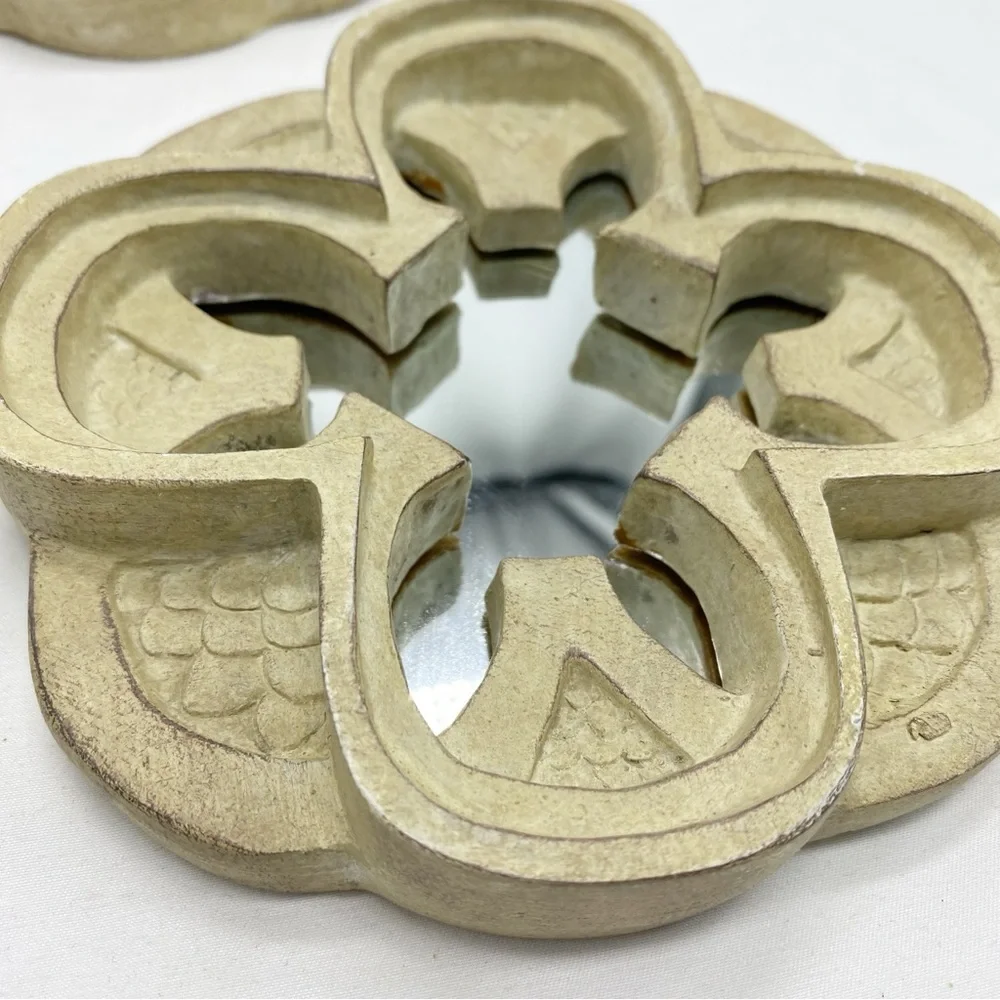 Irish Celtic Knot Elegant Cream Mini Wall Mirror 3 Pc Set Vintage